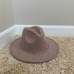Anthropologie Wool Gold Tone Chain Link Trimmed Fedora Hat